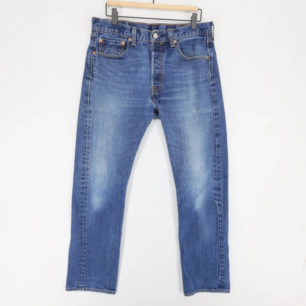 Levis 501 Jeans Mens 33x32 Blue Original Fit Straight Leg Button Fly Stretch